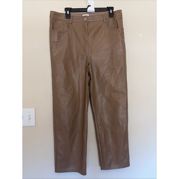 WILFRED Brown Tan The Melina Pant High-Waisted Vegan Leather Pants Womens 14 - Picture 1 of 10